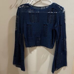 Navy Blue Women's Crochet Crop Top